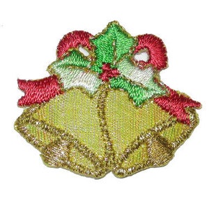 2 x  Christmas Bell Iron On Patch Applique 1 3/8&quot; x 1 3/16&quot; high