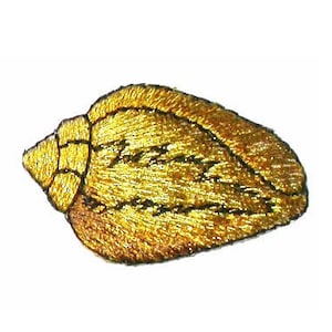 Seashell Metallic Gold Iron On Applique  Fully Embroidered   Measures 1&quot; high x 1 1/2&quot; wide