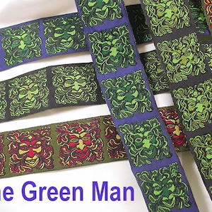Jacquardband 35mm (35mm) The Green Man 3 Meter - erhältlich in 3 Farben Horizontal und Vertikal Wiccan