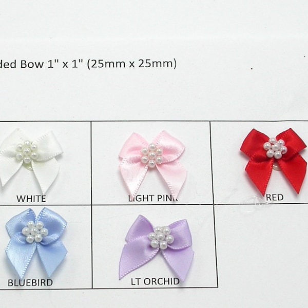 Mini Satin Ribbon Bows with Bead Center, 40 Piece Pack