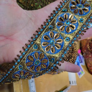 Beaded Indian Floral Saree Sari Border 2 1/2" 63.5mm  Handmade Priced Per Yard - Blue