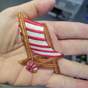 Beach Chair Embroidered Iron-On Patch, Rayon Thread Applique
