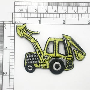 Backhoe Digger Patch Iron On Embroidered Applique 2&quot; high x 2 3/4&quot;