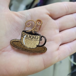 Coffee Cup Iron On Patch, Embroidered Applique
