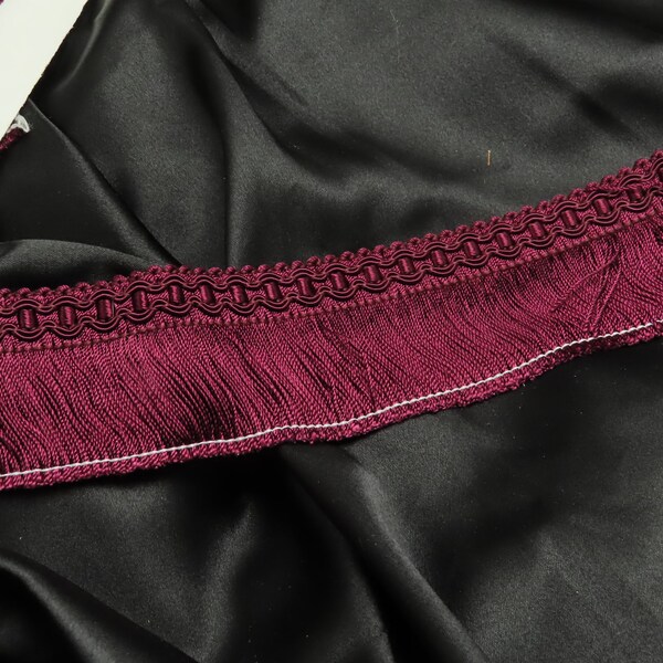 35" remnant 2" 51mm Fringe with Fancy Braided Top.  Burgundy upholstery home decor