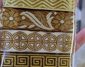 Jacquard Ribbon Remnant Pack Brown Gold Shades 6 x 1 Yard Lengths