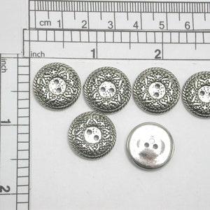 6 x Button 18mm Bright Silver Color with Lots of detail  2 Hole Fixing