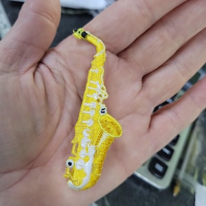 Saxophone Embroidered Iron On Patch, Fully Embroidered Applique