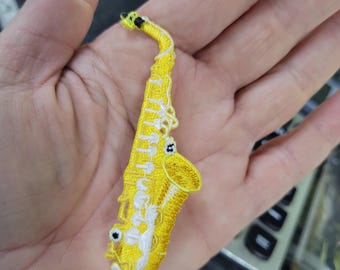 Saxophone Embroidered Iron On Patch, Fully Embroidered Applique