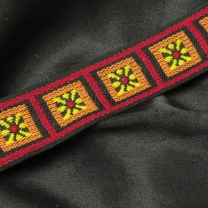 1 3/16&quot; 30mm Woven Jacquard Ribbon Red Orange Yellow Squares Priced Per Yard