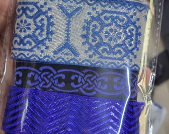 Jacquard Ribbon Remnant Pack Blue Shades 6 x 1 Yard Lengths