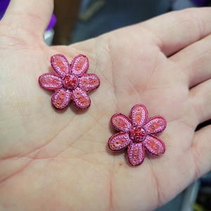 2 x Pink Sequin Flower Iron On Patch Applique  1 1/16"