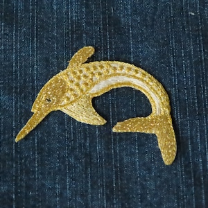 Porpoise / Dolphin Patch Metallic Gold Measures 2 5/8&quot; across x 2 1/8&quot; high