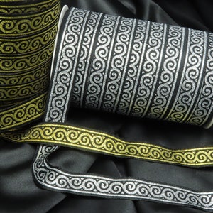 Jacquard Ribbon 7/8&quot; 22mm Metallic Swirls on Black 10 yards