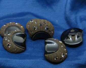 Button - Modern Half Moon Abstract Swarovski Crystal Set designer Button Black & Coffee