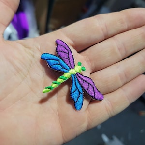 Dragonfly Patch Purple & Blue Iron On Embroidered Applique