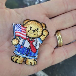 Patriotic Bear Embroidered Applique - July 4th Iron On Patch (2" x 1 3/4")