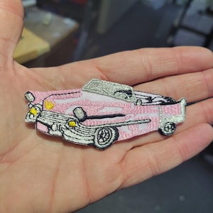 Pink Cadillac Patch, Embroidered Iron-On Applique