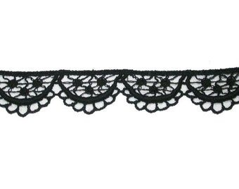 Venise Lace 3/4" (19mm)  Black Scalloped Edge 5 Yards   Machine Wash Cold Drip