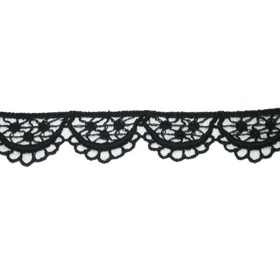 Venise Lace 3/4" (19mm)  Black Scalloped Edge 5 Yards   Machine Wash Cold Drip