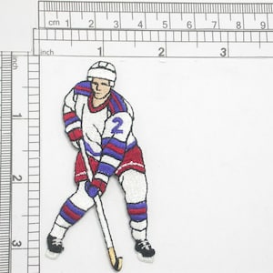 Hockey Player Iron On Patch Applique  Measures 3 1/4&quot; high x 1 3/4&quot; wide approximately