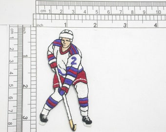 Hockey Player Iron On Patch Applique  Measures 3 1/4" high x 1 3/4" wide approximately