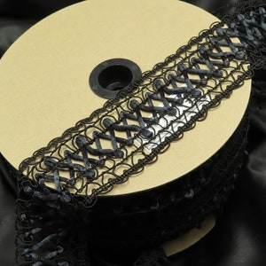 Fantasia Gimp Trança 2 5/8 "de largura 66 mm de largura Rabo de Rato Preto Zig Zag Costura Artesanato Borda de Guarnição por Jarda