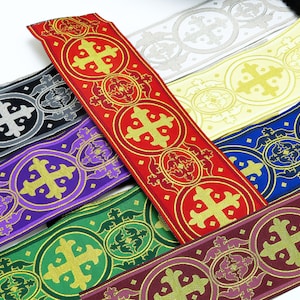 ジャカードリボン 2 1/2" (63.5 mm) Excelsis *色* ヤードあたりの価格 織り模様の典礼ボーダー メタリック
