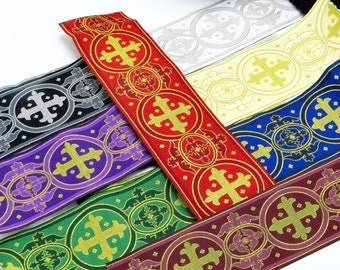 Jacquardband 2 1/2 &quot;(63,5 mm) Excelsis *Farben* Preiswerte Masse Gewebte Liturgische Bordüre Metallic