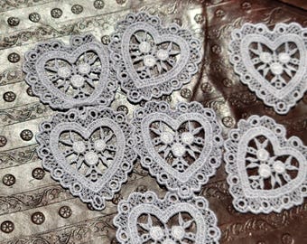 7 motivi a cuore in pizzo veneziano, applicazioni bianche da cucire