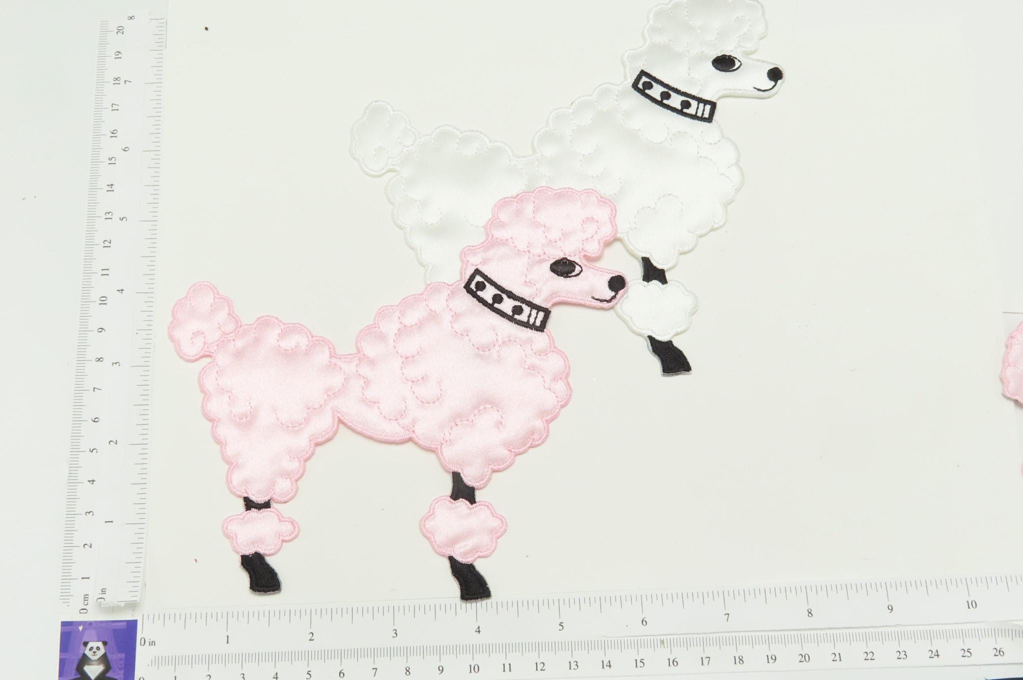 Large Poodle Iron on Applique Patch - Pink Dog Facing