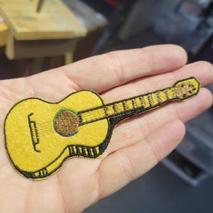 Acoustic Guitar Patch: Embroidered Iron On Applique (4 5/8" long)