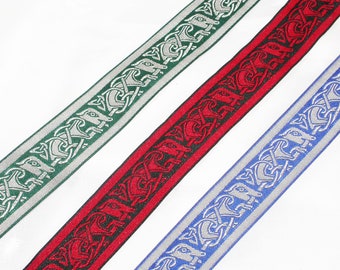 Celtic Beastie Jacquard Ribbon 1 1/4" (31.75mm) SCA  choice of 3 colors polyester 3 Yards