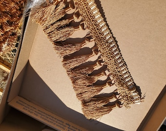 Decorator Chainette Tassel Fringe 5 3/4" (150mm) High End Copper & Cream priced Per Yard