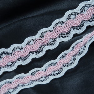 Spitze mit Schriftrolle Gimp 7/8 &quot;Galoon Light Pink & White