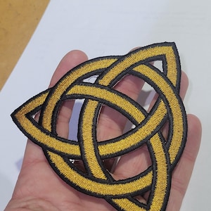 Triquetra Patch: Embroidered Iron On Applique, Old Gold