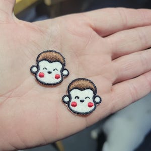 Monkey Ape Face 2 pieces Mini  Embroidered Iron On Patch Applique