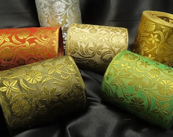 Jacquard Ribbon 4" Metallic Florian Woven  Border Per Yard