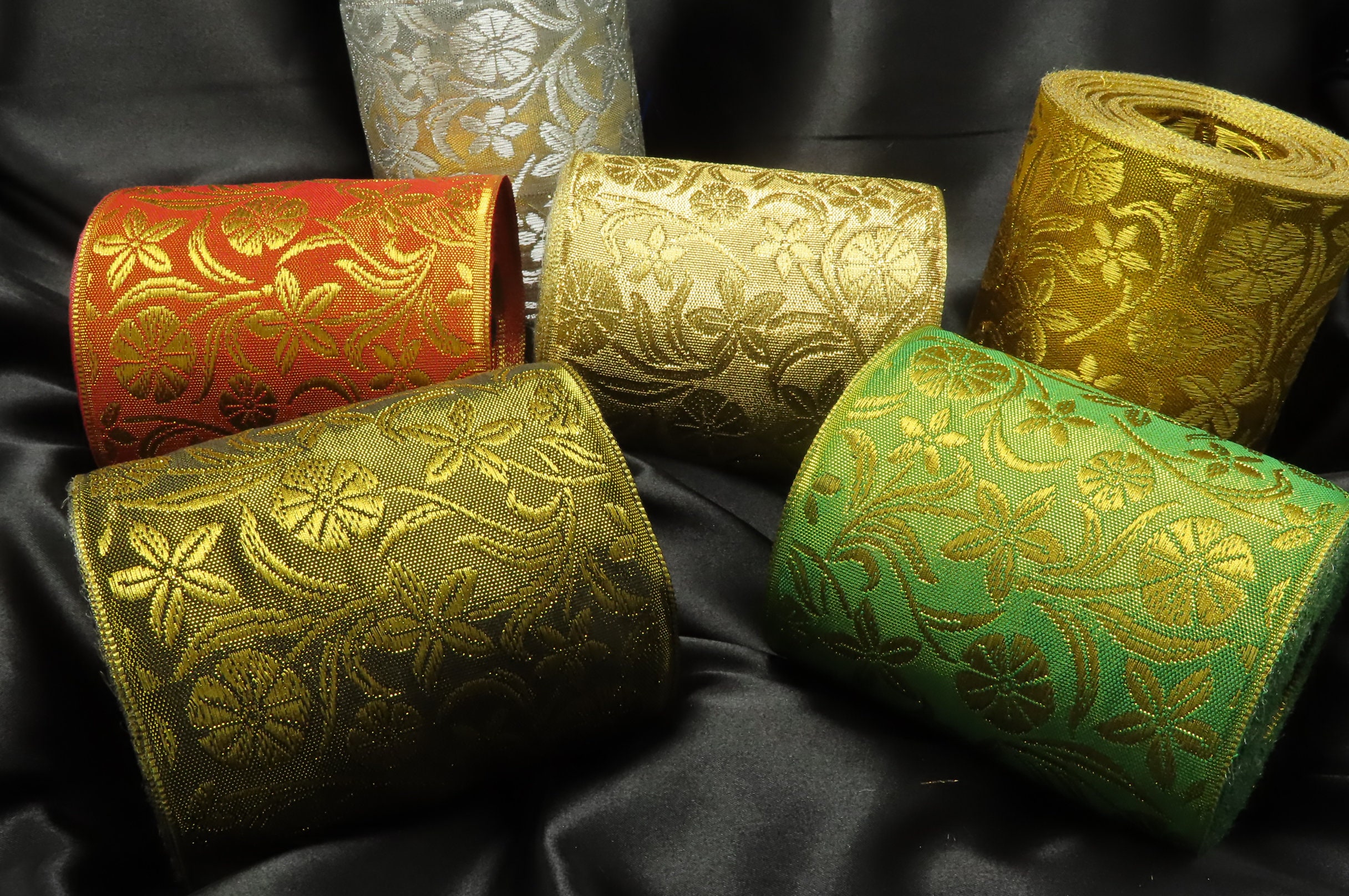 Jacquard Ribbon 4" Metallic Florian Woven  Border Per Yard