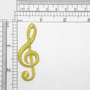 Treble G Clef Musical Gold Iron On Patch Applique   Measures 2 3/8&quot; high 7/8&quot; wide excellent quality
