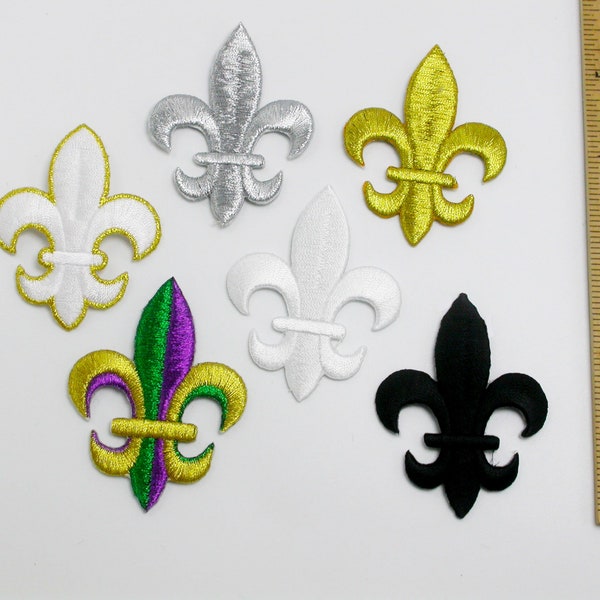 Fleur De Lys Mardi Gras Iron On Patch Applique - 2 1/2" high (63mm)