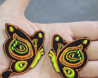 Side Butterfly Patch Pair Orange & Lime  2 1/8" x 1 3/4" each piece  54mm x 44mm