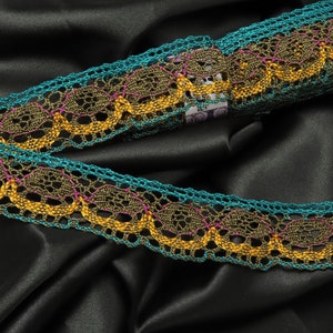 Crochet Lace 1 5/8" 41mm Polyester Cluny sewing trim Brown & Teal sewing crafts bobbin machine Per Yard