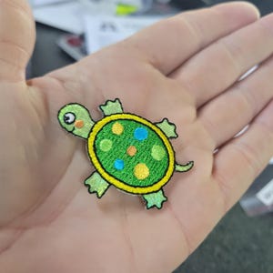 Embroidered Turtle Applique, Shimmery Green Patch (2" x 1 3/8")