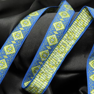 Jacquard Ribbon 1" (25mm) Blue & Yellow Priced Per Yard