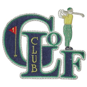 Golf Word Navy Iron On Applique Measures 3 1/2&quot; tall x 4 3/8&quot; across