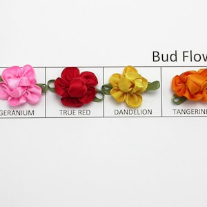 Ribbon Roses - Bud Flower 6 Color Choices.  10 pieces per pack .