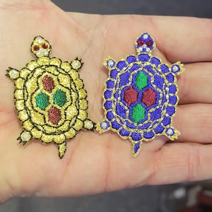 Turtle Tortoise Patch Gem Eye Embroidered Iron On  Measures 2 3/8" x 1 1/2"
