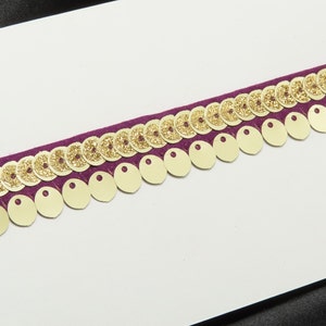 3/4" 19mm Plum & Gold Sequin Sparkle Trim Header 3 metros - roupa de dança, saree, borda de costura