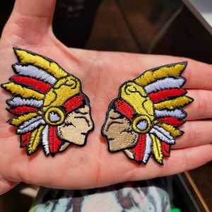 2 x facing Chieftain Chief Iron On Patches Fully Embroidered
